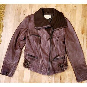 Michael Kors Women’s  Vintage 80s Leather Moto Jacket Brown Size Large